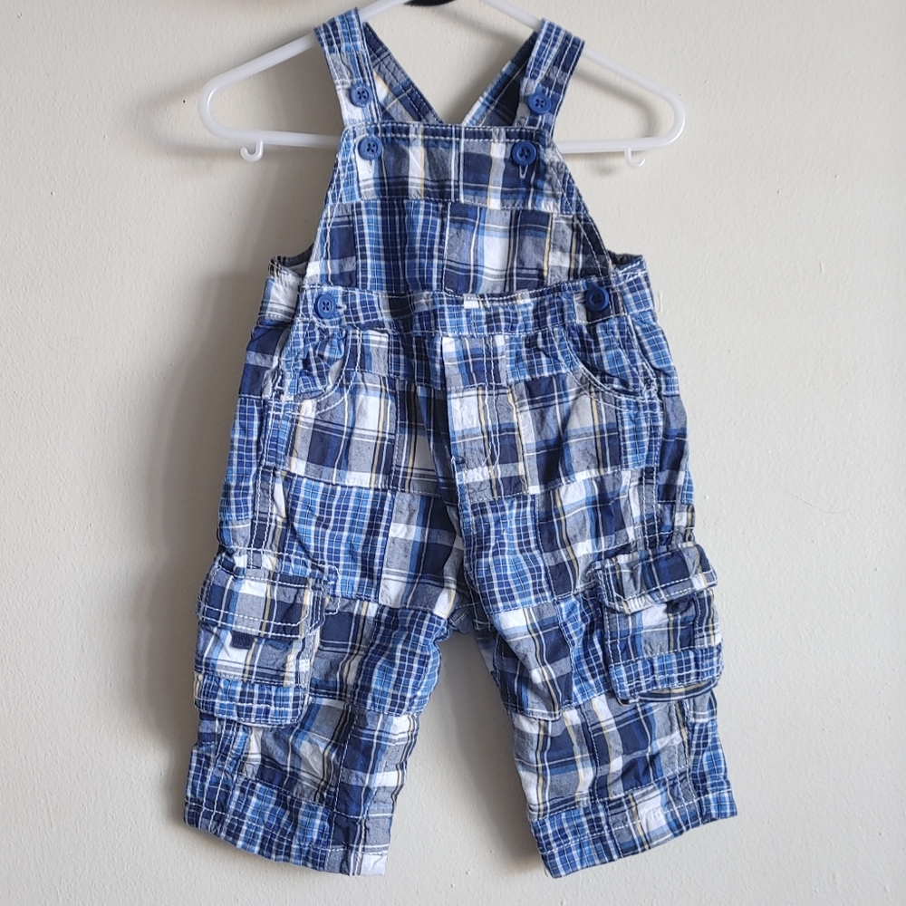 Children's Place Blue White Plaid Overalls 3-6 Months